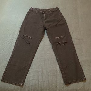 High Rise Baggy Black Ripped Distressed Denim Jeans XL 12
